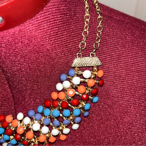 Egyptian Revival Bib Collar Necklace Opaque Multi Colour Stone Pin Cushion - Picture 7 of 15